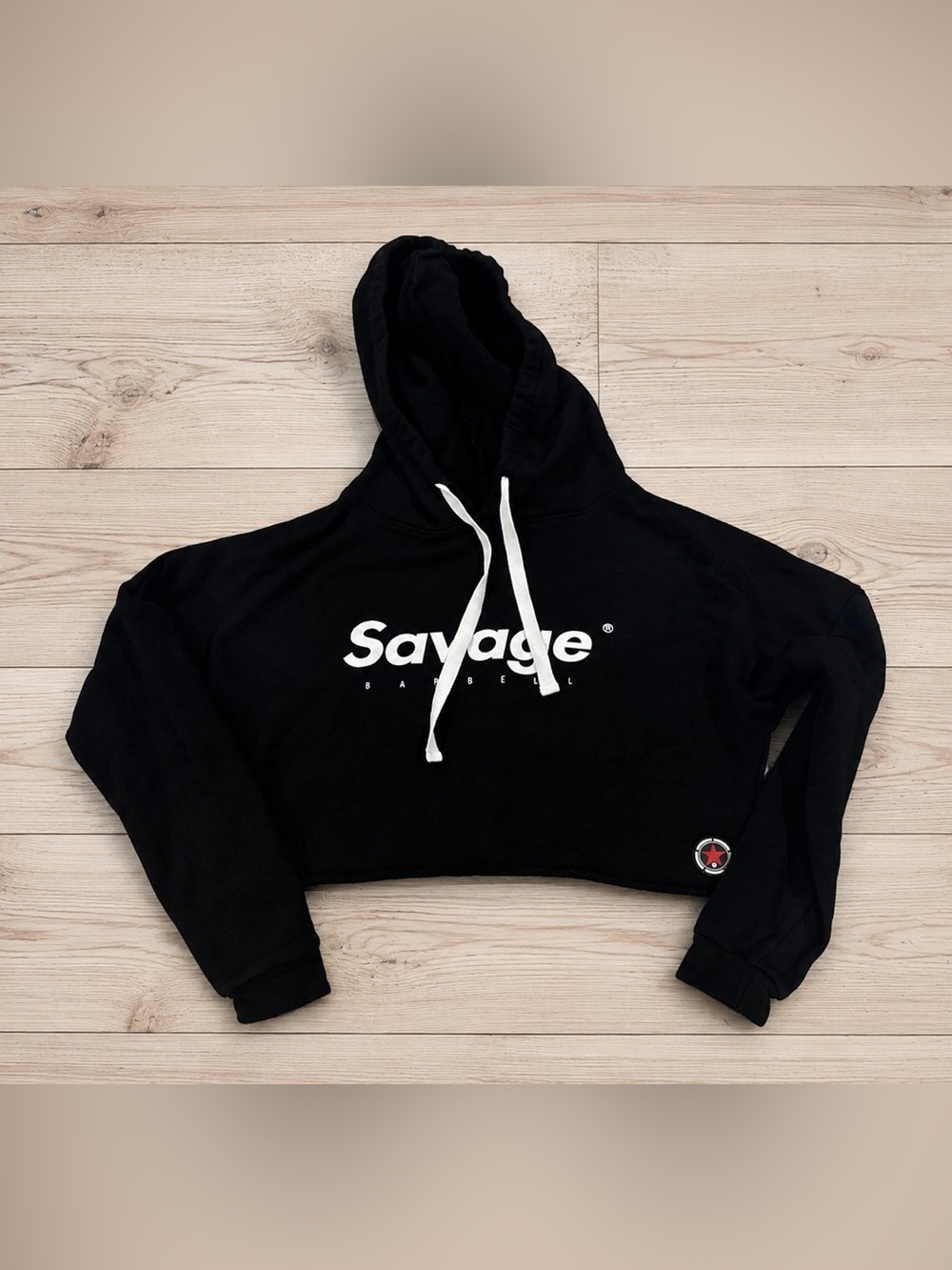 Savage Barbell Cropped Hoodie – Black – Size Medium